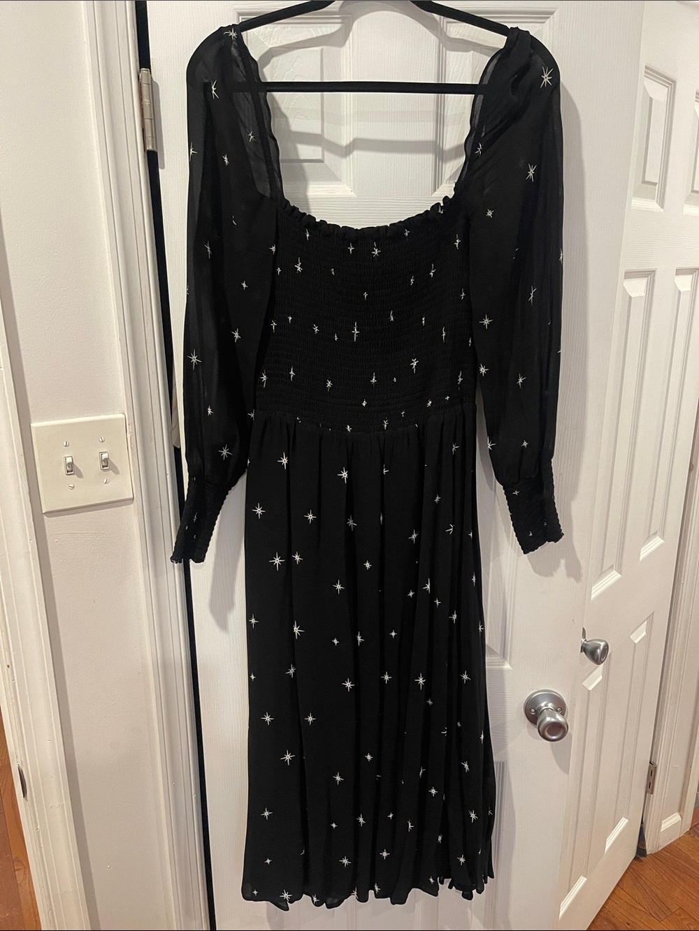 Reformation Black Midi Dress with White Star Print